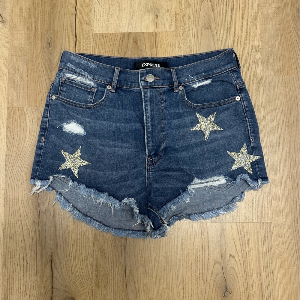 Express Women's High Rise Jean Shorts with Star Embellishments